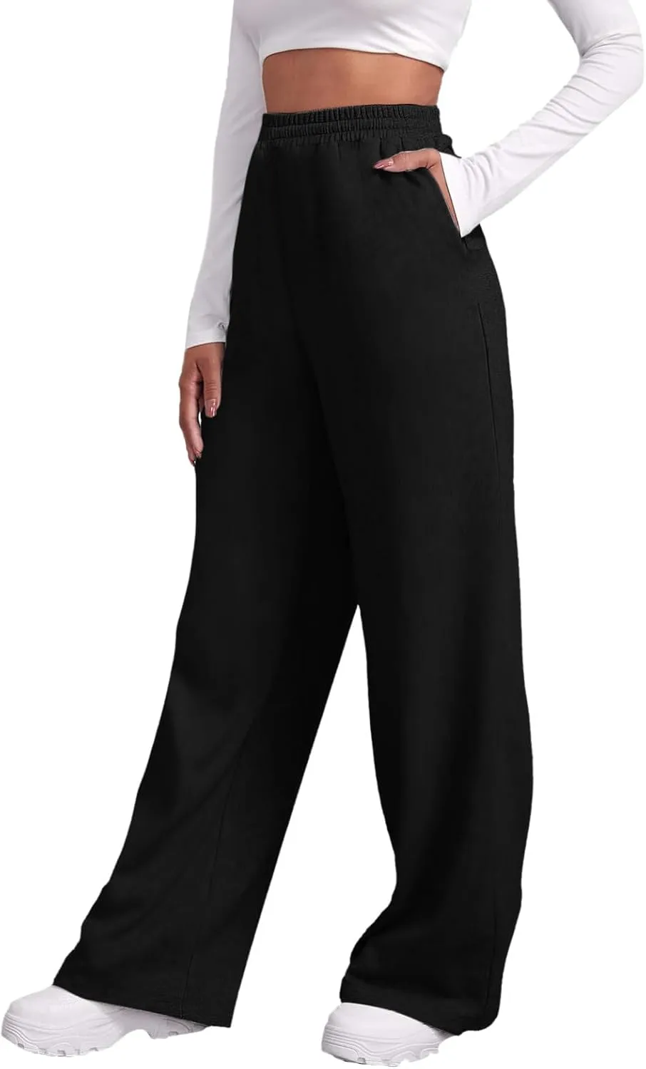 Women's Sweatpants Wide Leg Straight Leg Sweatpants Fleece Lined Leisure Baggy Joggers Athletic Pants with Pockets