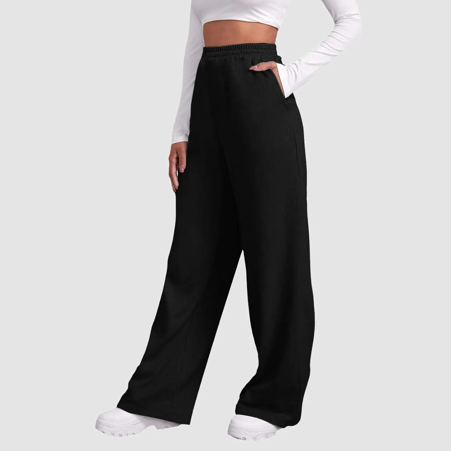 Women's Sweatpants Wide Leg Straight Leg Sweatpants Fleece Lined Leisure Baggy Joggers Athletic Pants with Pockets