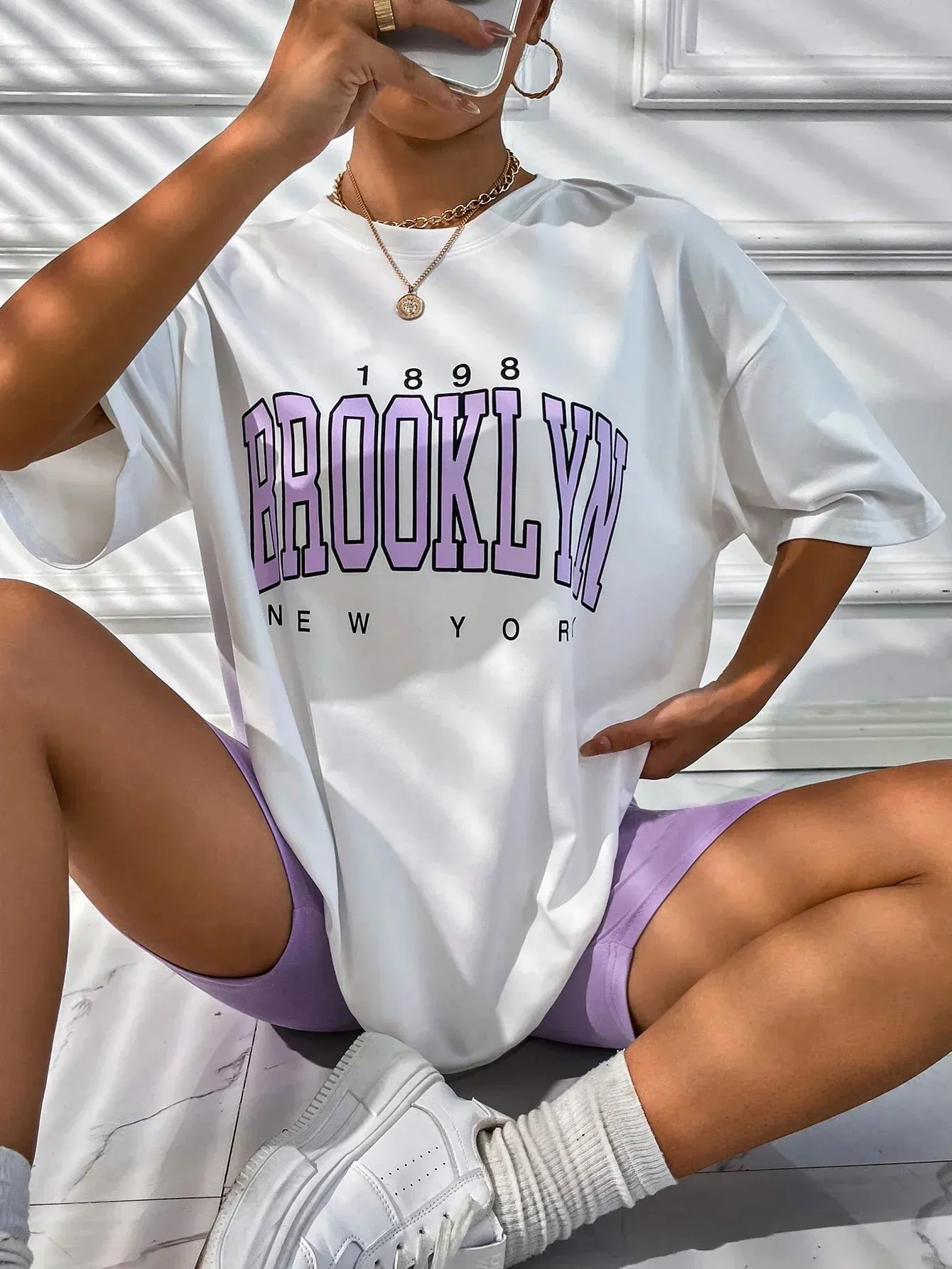 Women's T Shirt 1898 Brooklyn York Letter Print Top