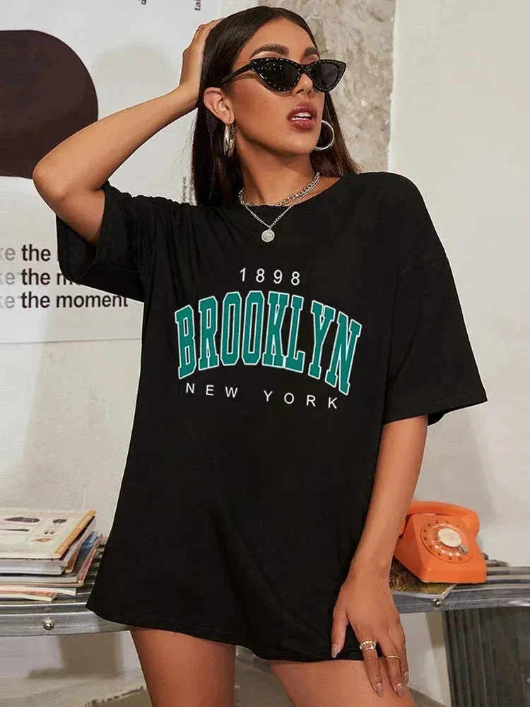 Women's T Shirt 1898 Brooklyn York Letter Print Top