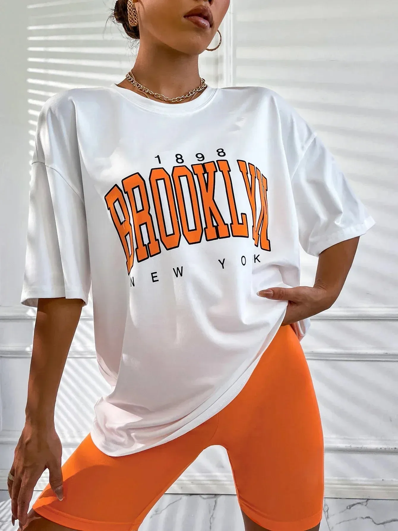 Women's T Shirt 1898 Brooklyn York Letter Print Top