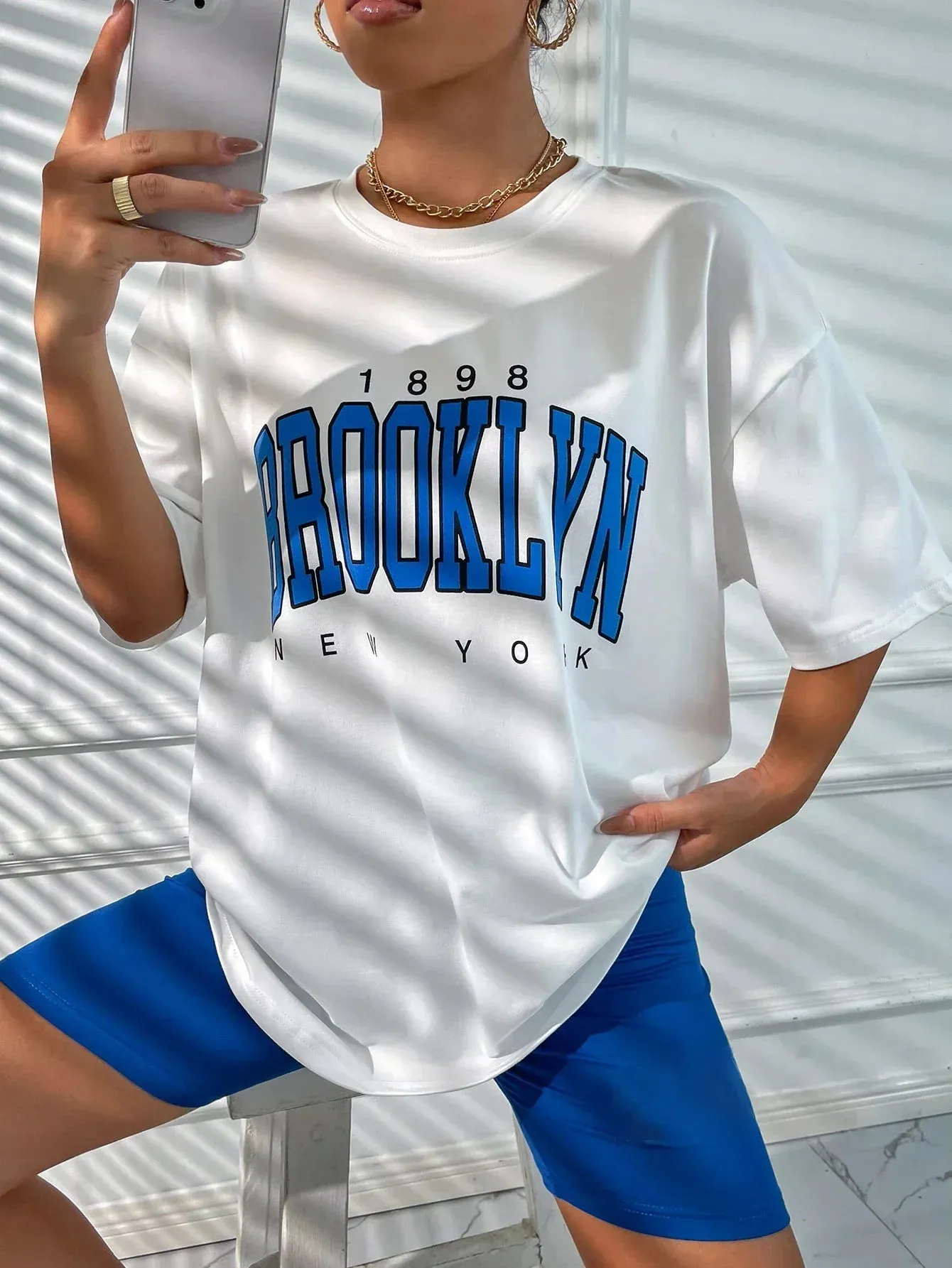 Women's T Shirt 1898 Brooklyn York Letter Print Top