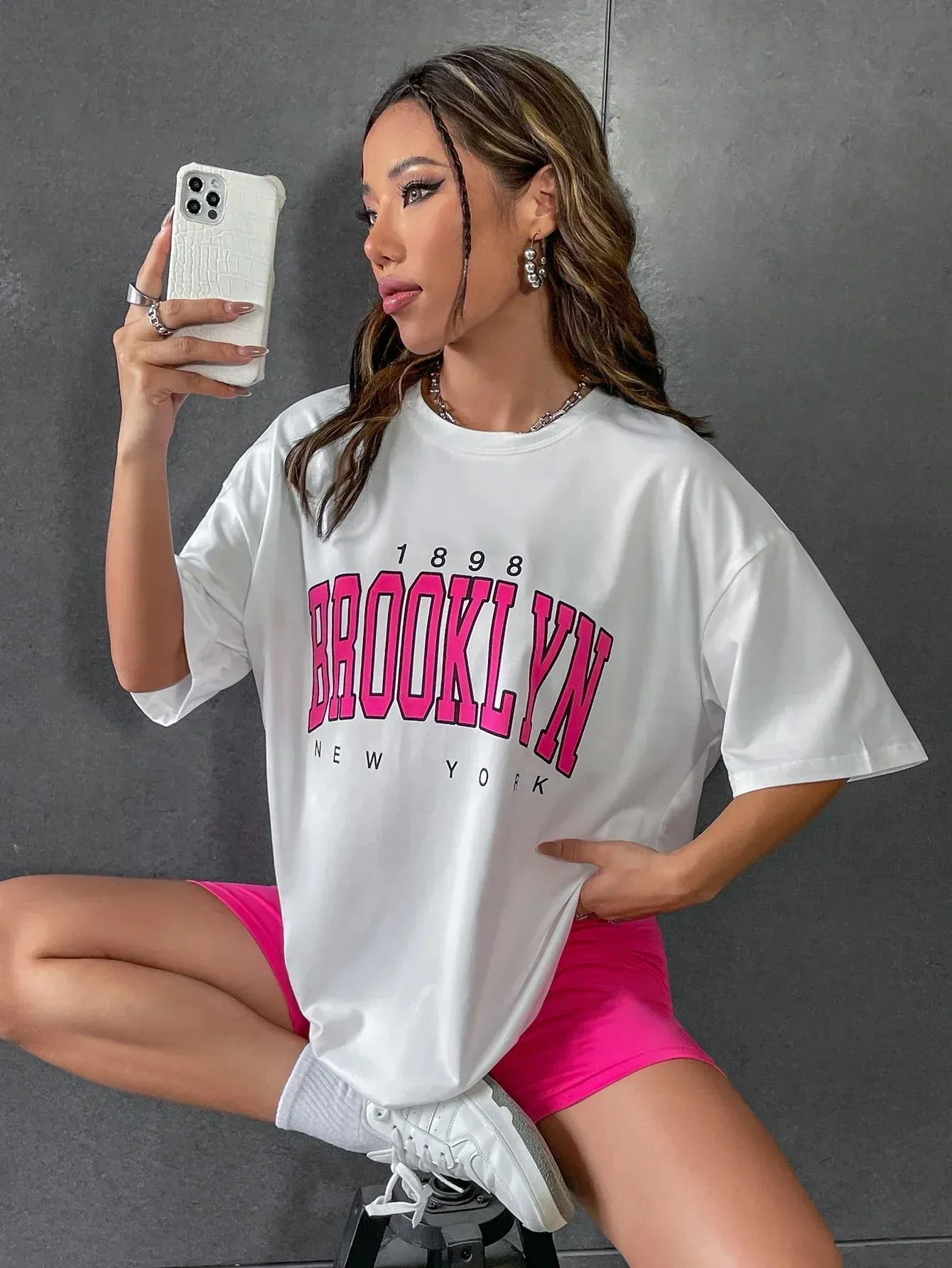Women's T Shirt 1898 Brooklyn York Letter Print Top
