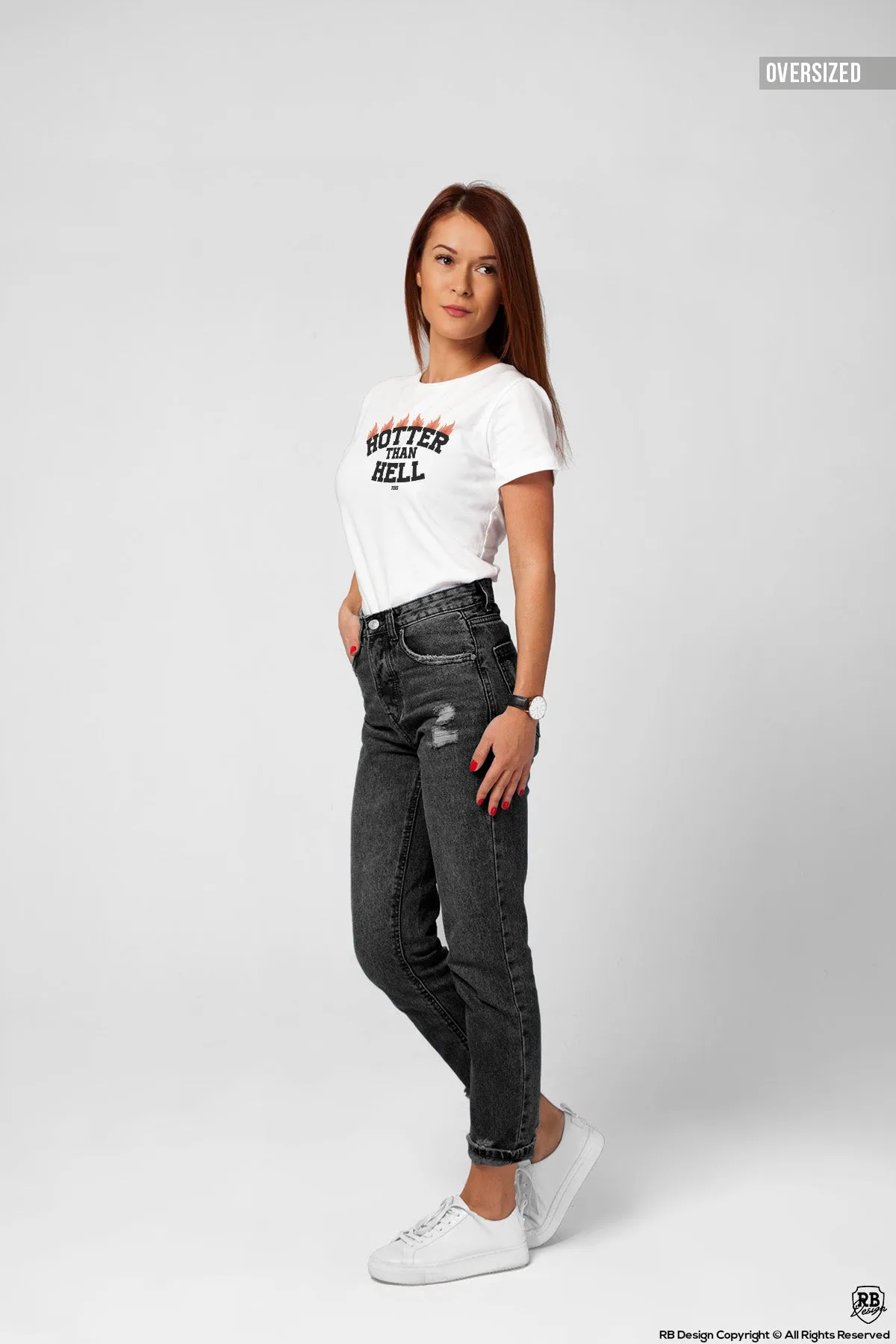 Women's Trendy T-Shirt With Sayings "Hotter Than Hell" WTD385