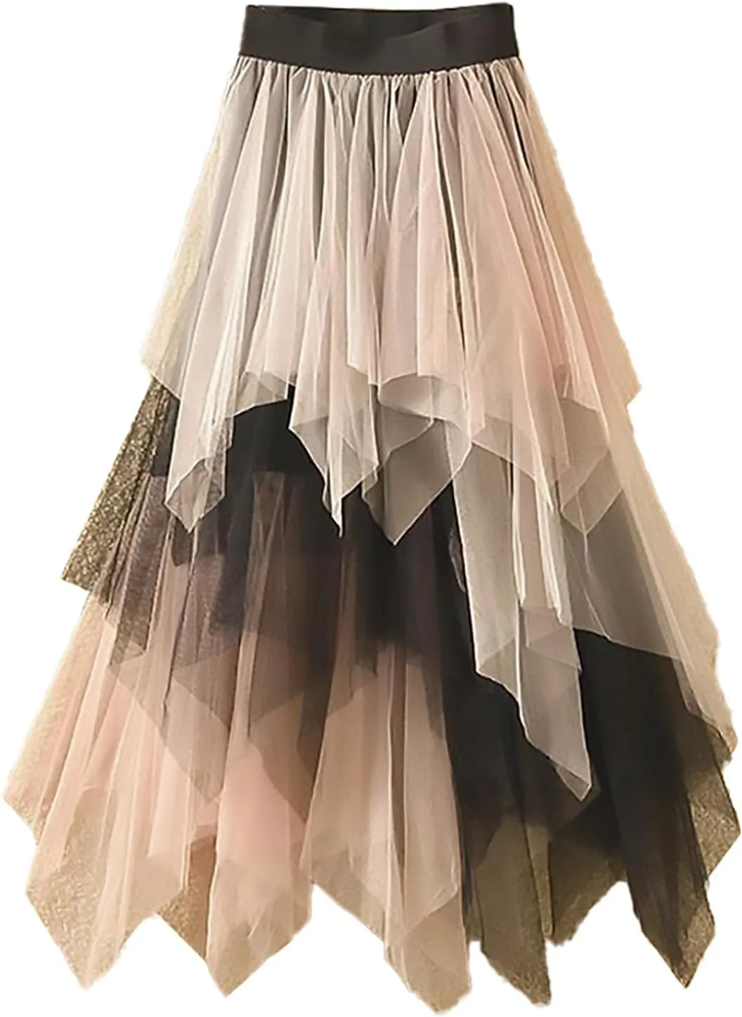 Womens Tulle Skirts Midi Elastic High Waist Pleated Mesh Flowy Rainbow A-Line Party Long Tutu Skirts