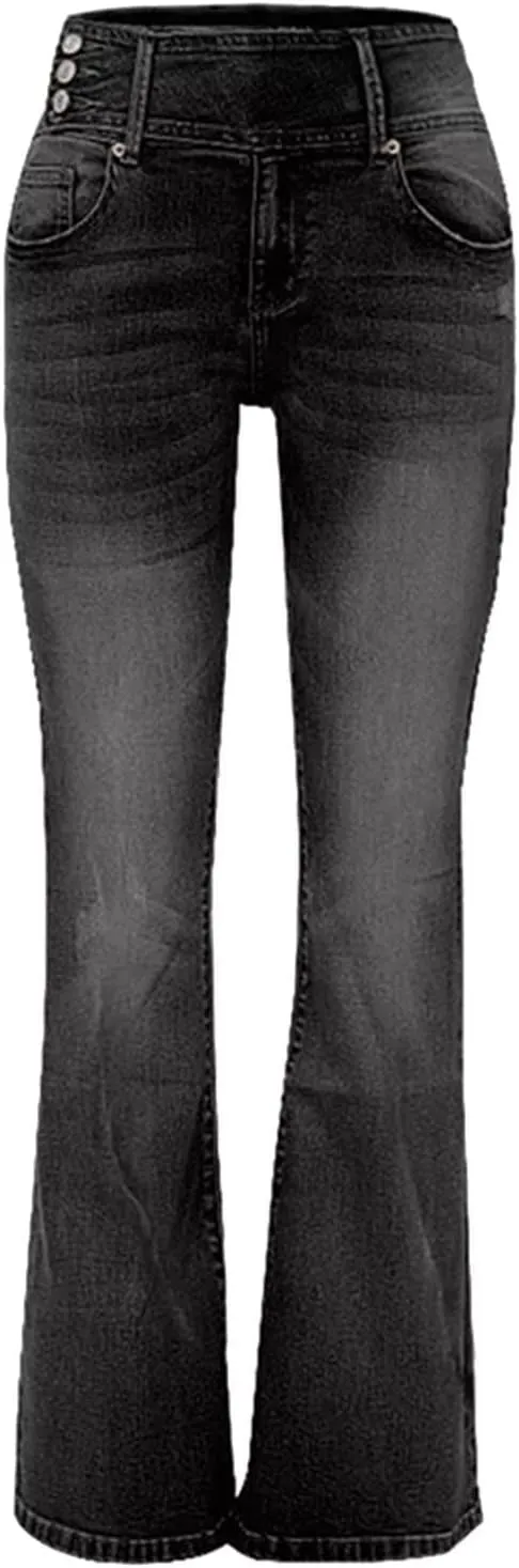 Women's Vintage Flare Jeans High Waist Stretch Denim Bell Bottoms Jeans Retro Bell-Bottomed Pants Plus Size