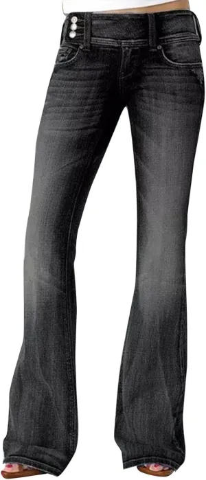 Women's Vintage Flare Jeans High Waist Stretch Denim Bell Bottoms Jeans Retro Bell-Bottomed Pants Plus Size