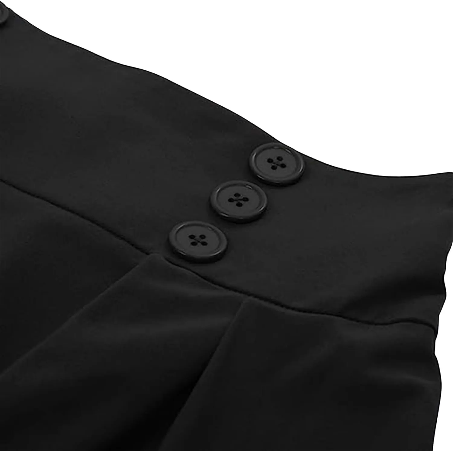 Women's Vintage Pleated Midi Skirt High Waist Button Front 50S 60S Flared A-Line Swing Flowy Skirt with Pockets