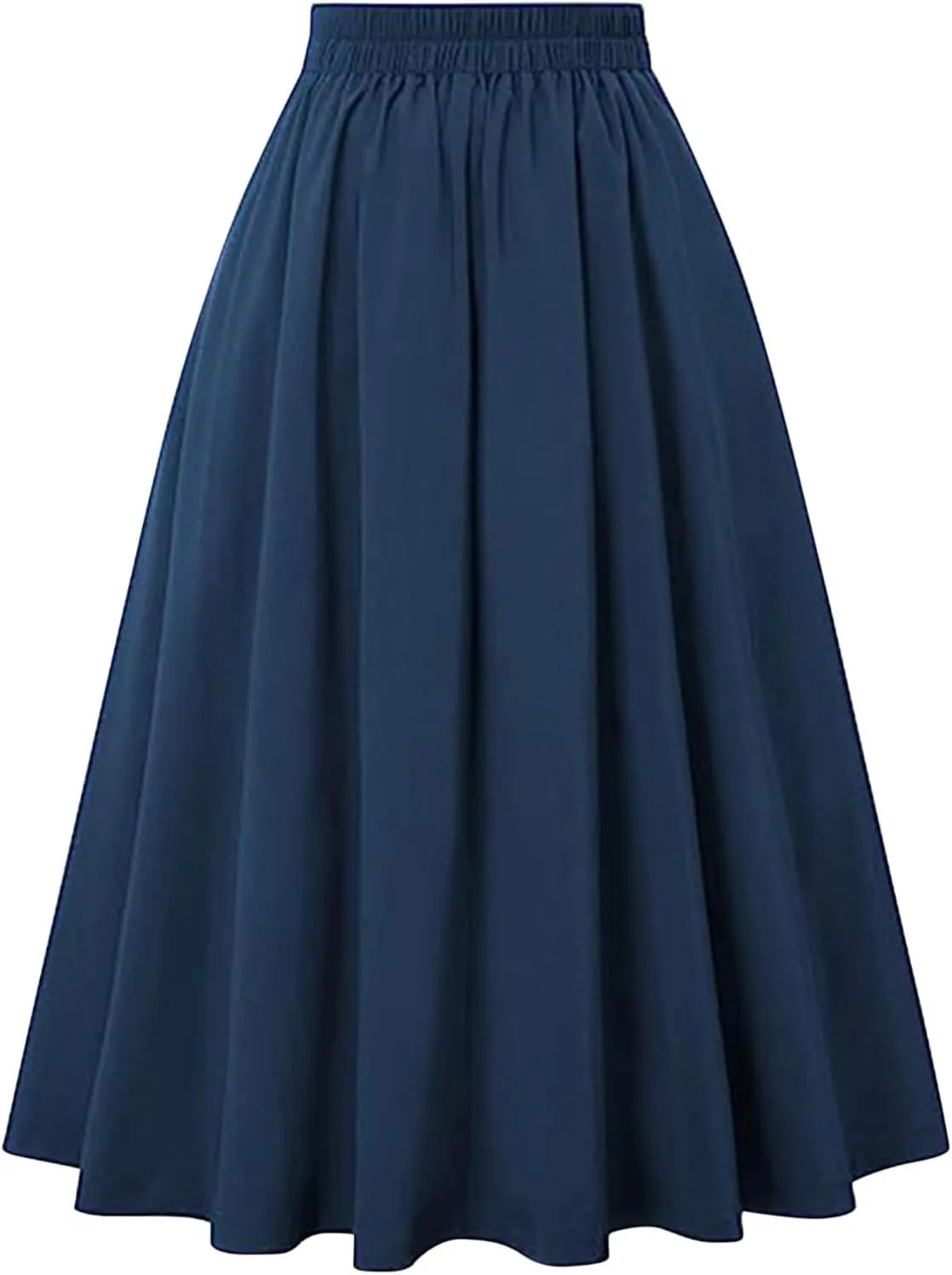 Women's Vintage Pleated Midi Skirt High Waist Button Front 50S 60S Flared A-Line Swing Flowy Skirt with Pockets