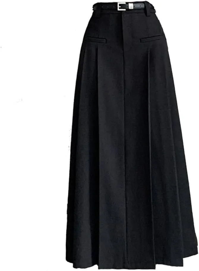 Women's Vintage Pleated Suit Long Skirts High Waist Mid Length Workwear Office Skirts