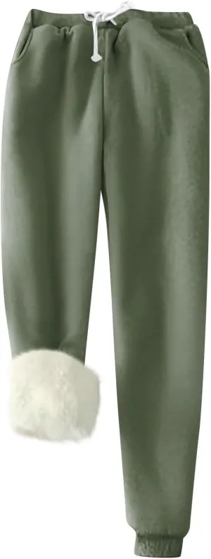 Women's Warm Sherpa Lined Athletic Sweatpants Winter Baggy Jogger Fleece Pants with Pockets