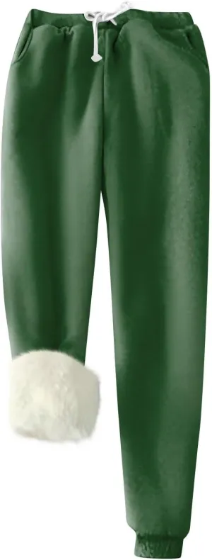 Women's Warm Sherpa Lined Athletic Sweatpants Winter Baggy Jogger Fleece Pants with Pockets