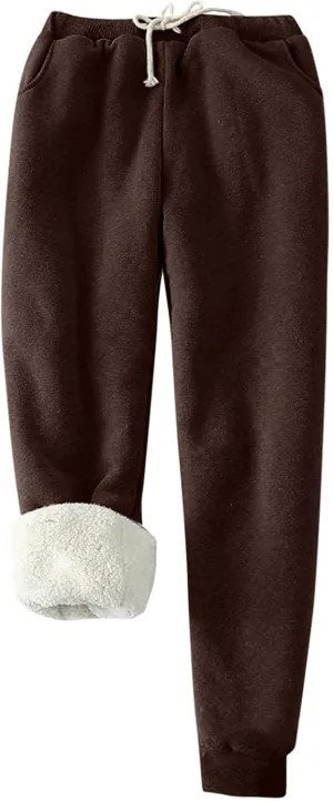 Women's Warm Sherpa Lined Athletic Sweatpants Winter Baggy Jogger Fleece Pants with Pockets