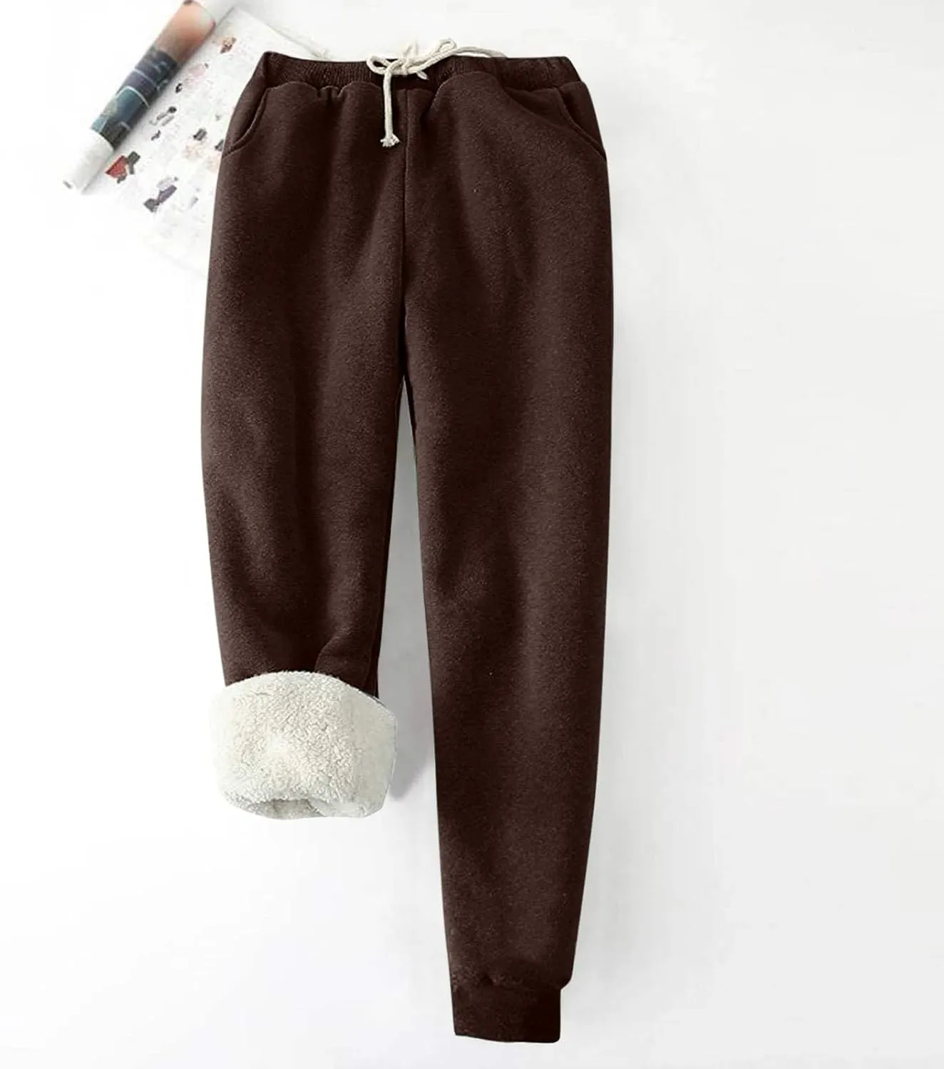 Women's Warm Sherpa Lined Athletic Sweatpants Winter Baggy Jogger Fleece Pants with Pockets