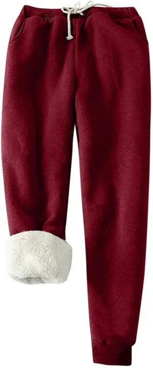 Women's Warm Sherpa Lined Athletic Sweatpants Winter Baggy Jogger Fleece Pants with Pockets