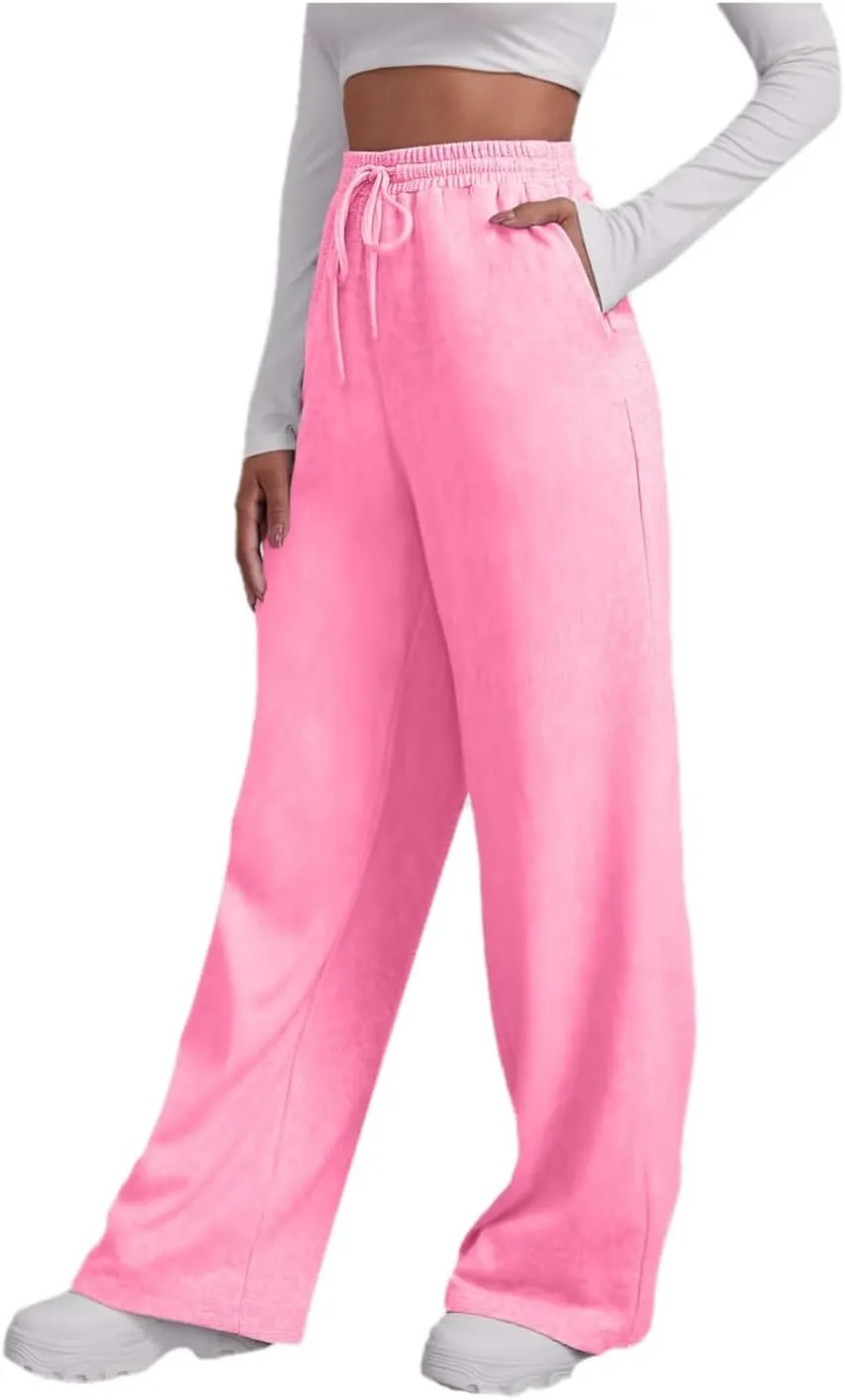 Women's Wide Leg Sweatpants Fleece Lined Pants Baggy Straight Leg Lounge Pants Fall Outfits Athletic Joggers Pants