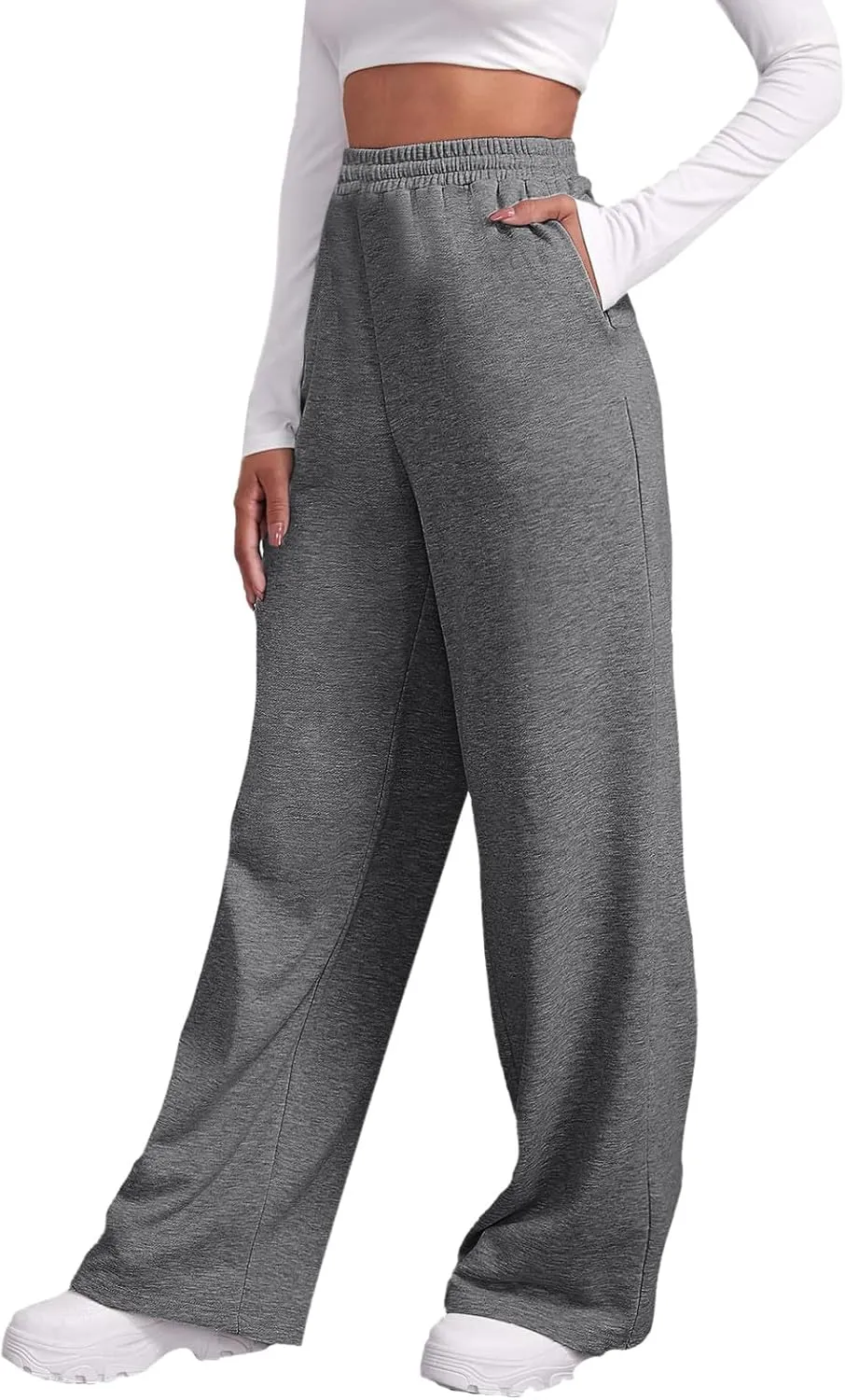 Womens Wide Leg Sweatpants Fleece Lined Sweat Pants Straight Leg Leisure Sweatpants Baggy Joggers Pants with Pockets