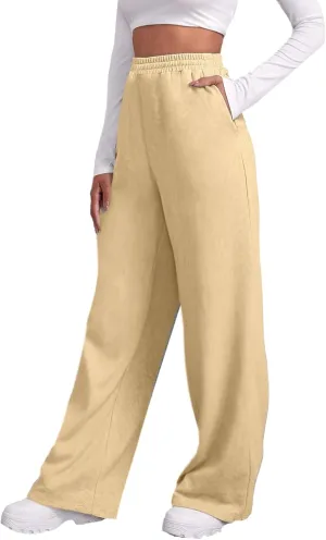 Womens Wide Leg Sweatpants Fleece Lined Sweat Pants Straight Leg Leisure Sweatpants Baggy Joggers Pants with Pockets