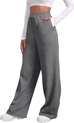 Womens Wide Leg Sweatpants Fleece Lined Sweat Pants Straight Leg Leisure Sweatpants Baggy Joggers Pants with Pockets
