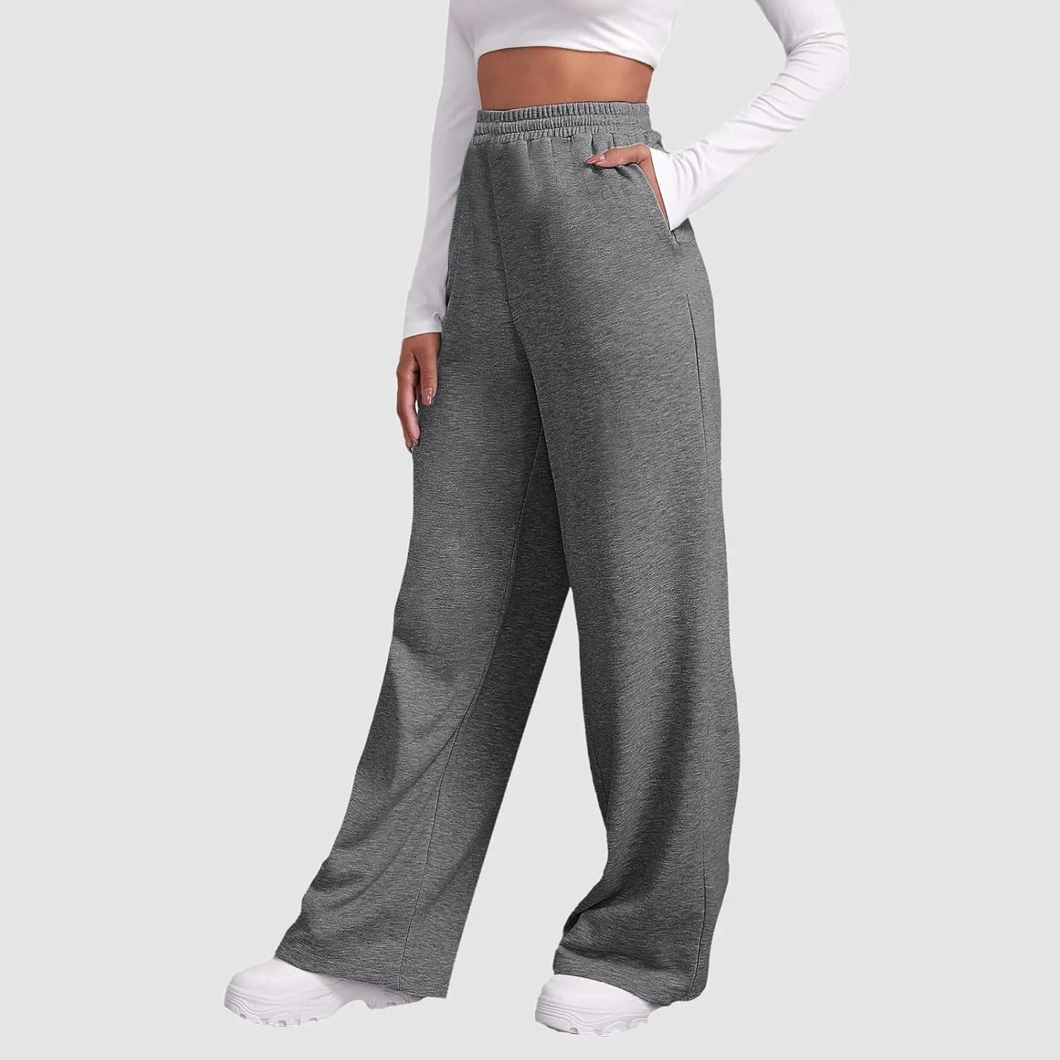 Womens Wide Leg Sweatpants Fleece Lined Sweat Pants Straight Leg Leisure Sweatpants Baggy Joggers Pants with Pockets