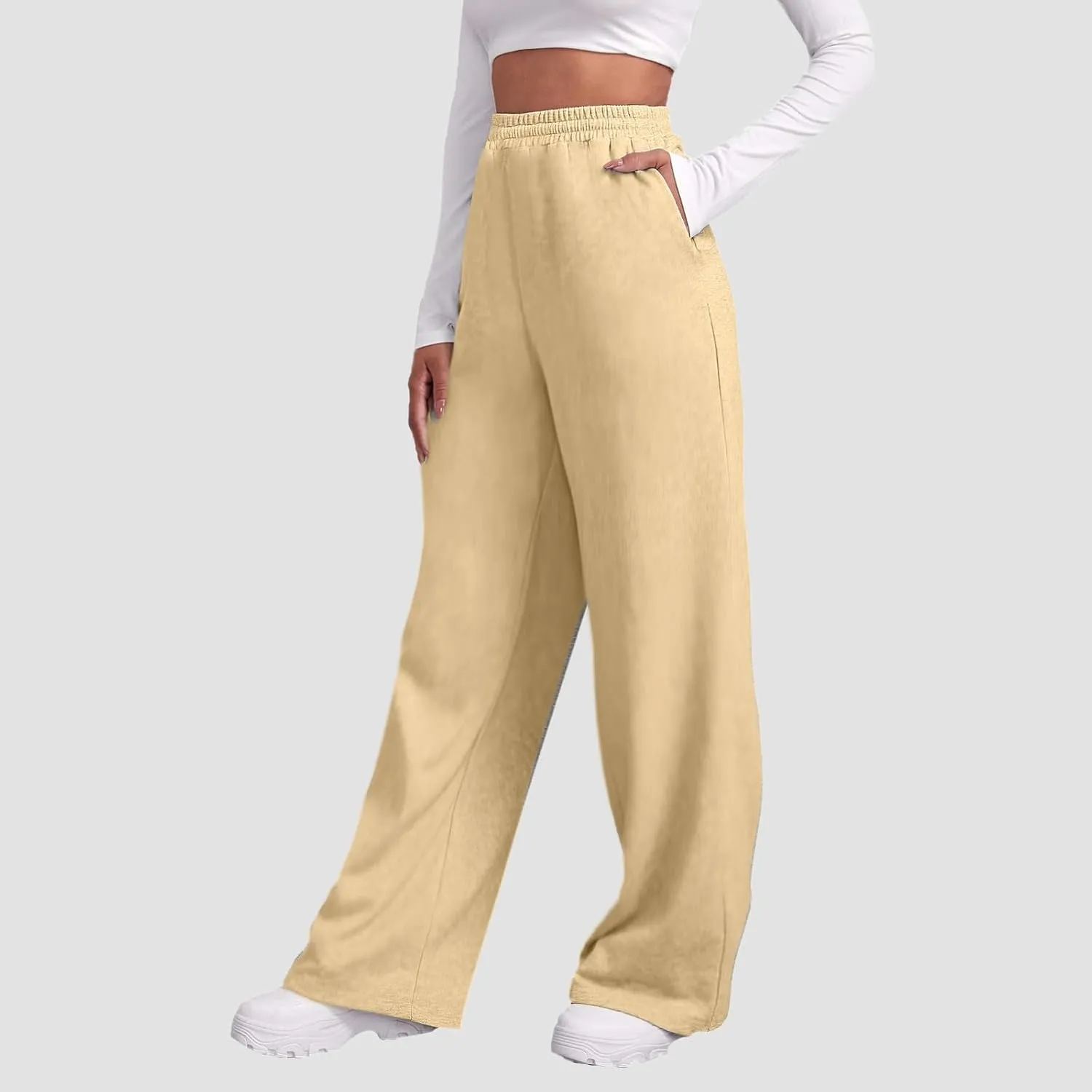 Womens Wide Leg Sweatpants Fleece Lined Sweat Pants Straight Leg Leisure Sweatpants Baggy Joggers Pants with Pockets