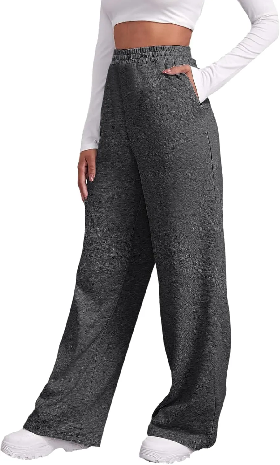 Women's Wide Leg Sweatpants Winter Warm Fleece Lined Pants Baggy Straight Leg Lounge Pants Athletic Joggers Pants