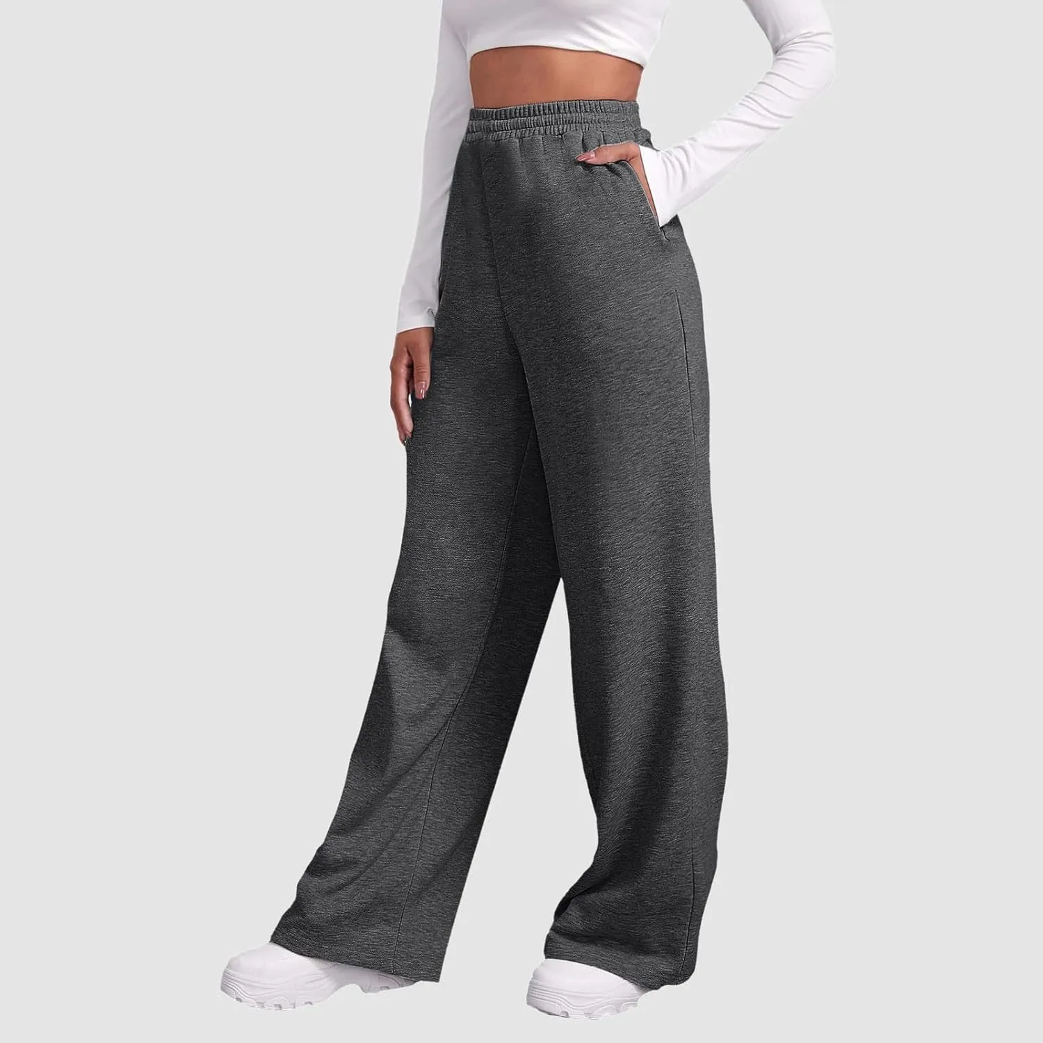 Women's Wide Leg Sweatpants Winter Warm Fleece Lined Pants Baggy Straight Leg Lounge Pants Athletic Joggers Pants