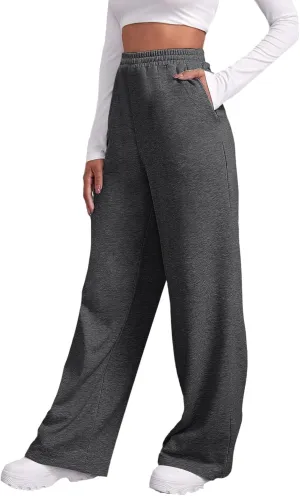 Women's Wide Leg Sweatpants Winter Warm Fleece Lined Pants Baggy Straight Leg Lounge Pants Athletic Joggers Pants
