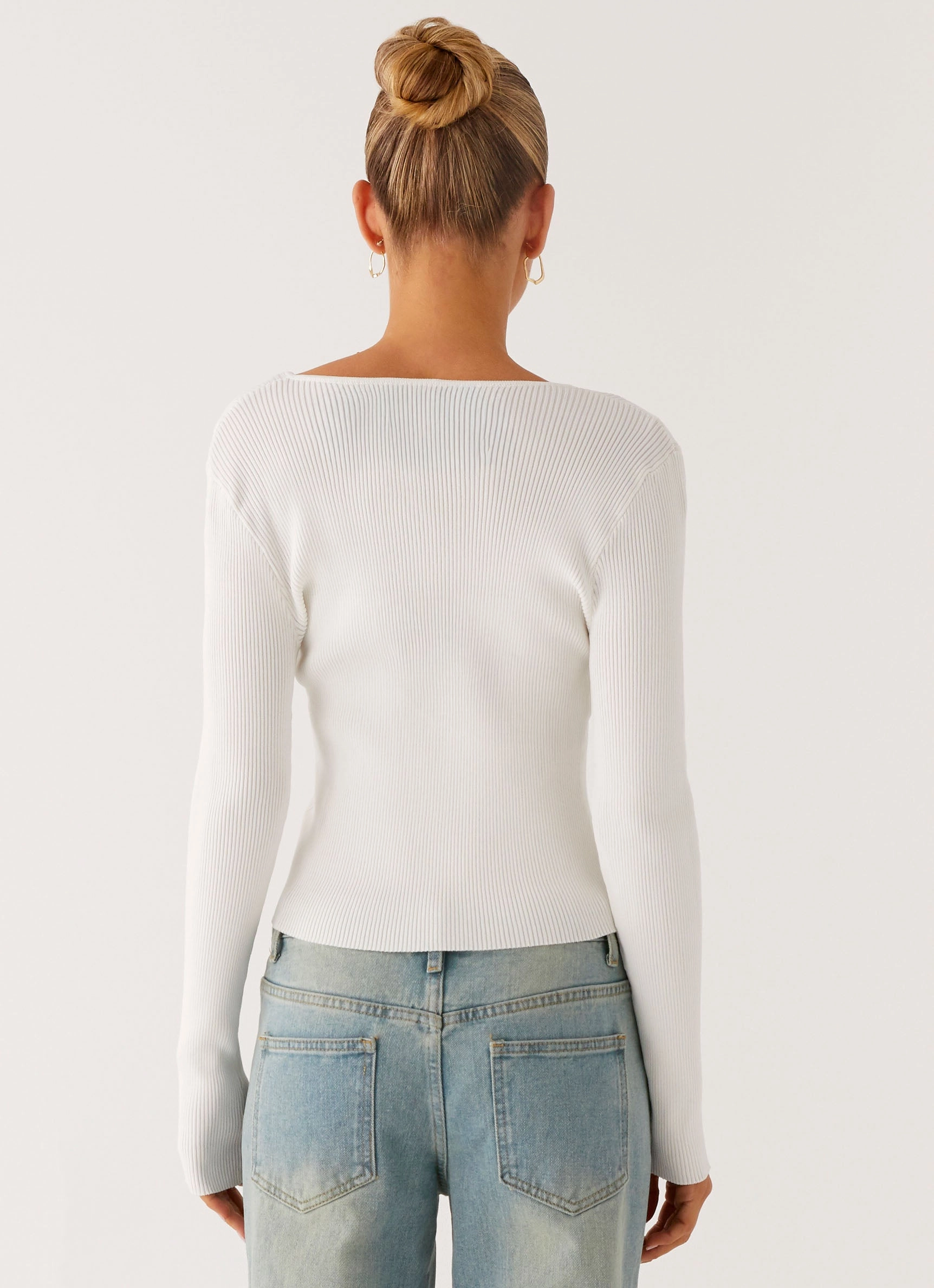 Ventilation Panel Slim Silhouette Wonderwall Lace Up Long Sleeve Top - White
