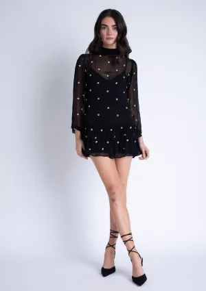 Ella Rhinestones Mini Dress Silky texture Chilly Weather Wear