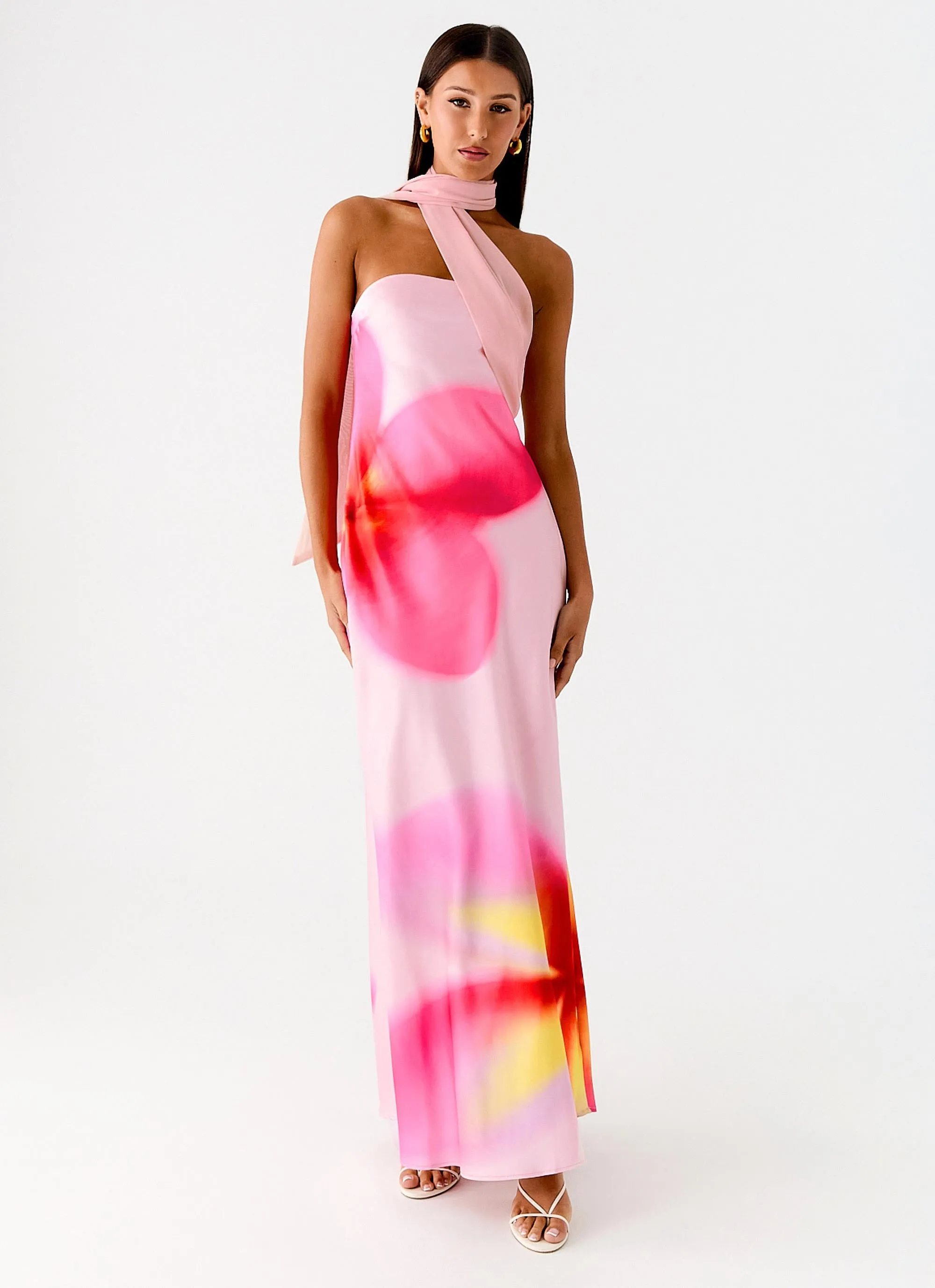 Spring Ready Isa Scarf Satin Maxi Dress - Frangipani Pink