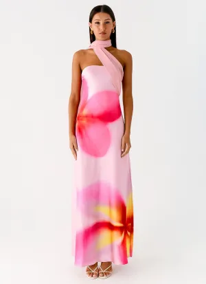 Sheer Look Isa Scarf Satin Maxi Dress - Frangipani Pink