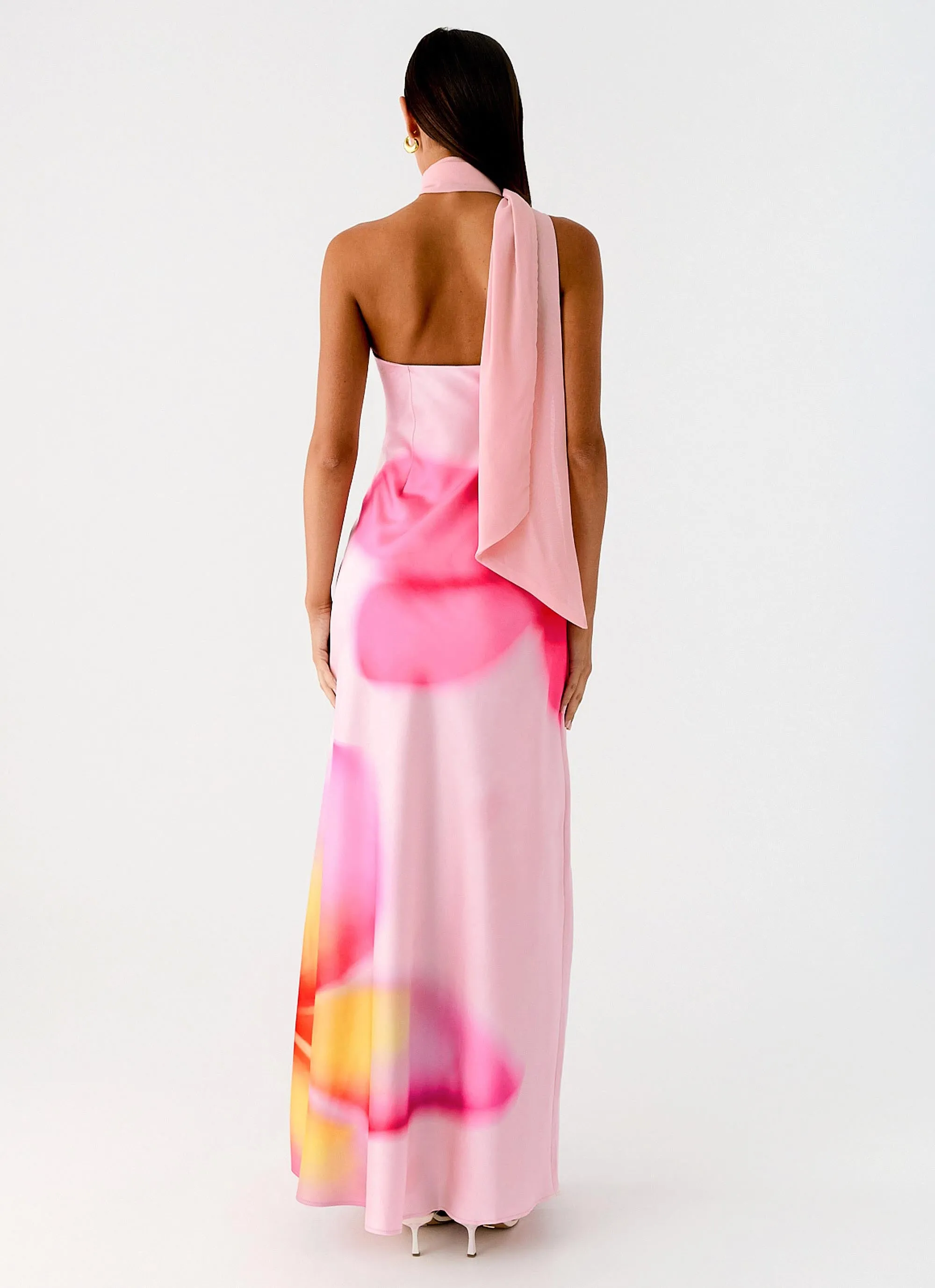 Isa Scarf Satin Maxi Dress - Frangipani Pink Soft Contour
