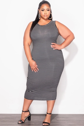 Final Sale Plus Size Sleeveless Pencil Dress in Black and White Stripe Print Tagless label Comfort Design