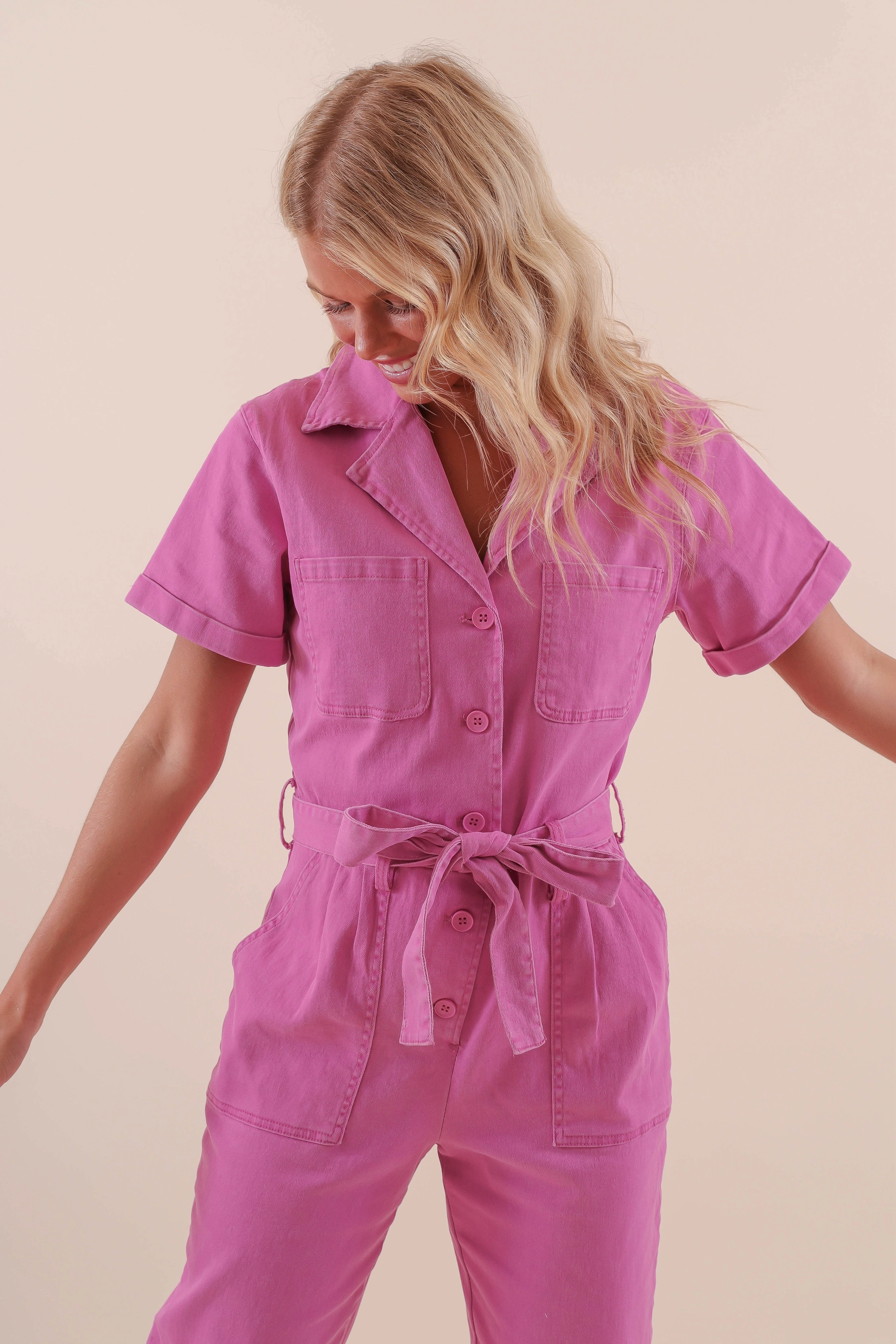 Working On Myself Jumpsuit-Magenta high waisted