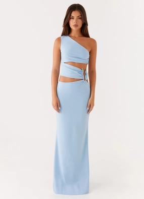 Boho Tone Boat-Neck Laylani Cut Out Maxi Dress - Blue