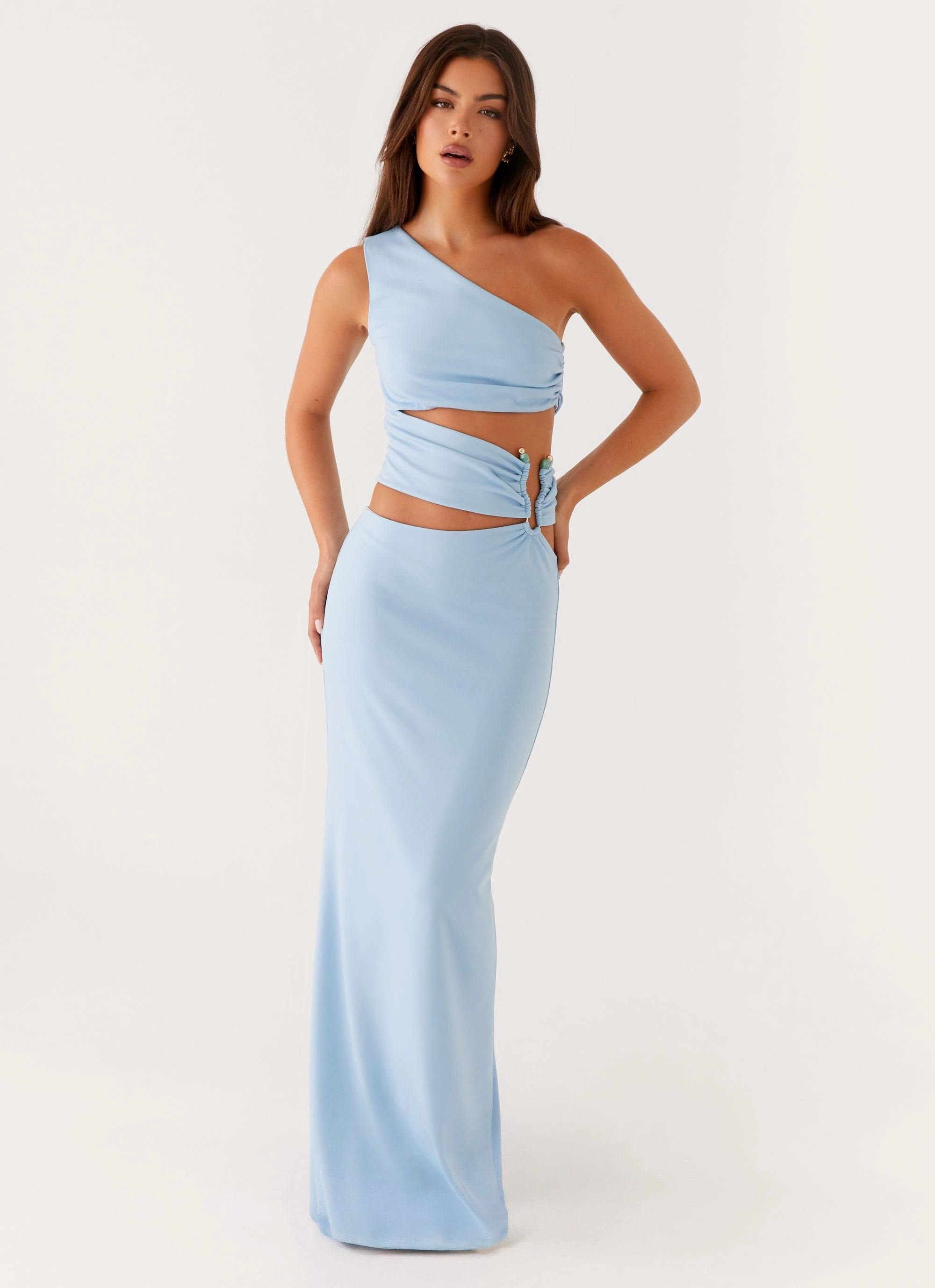 Boho Aesthetic Long Lines Laylani Cut Out Maxi Dress - Blue
