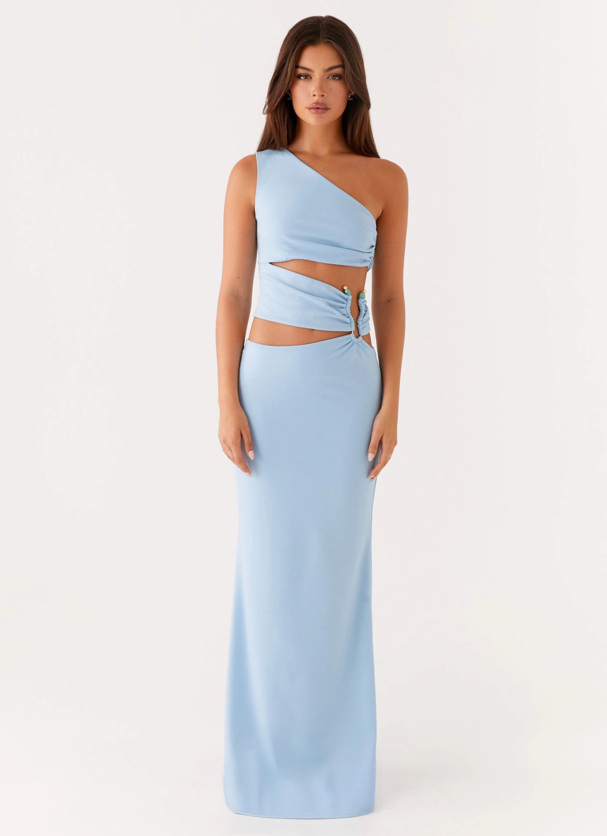 Boho Tone Boat-Neck Laylani Cut Out Maxi Dress - Blue