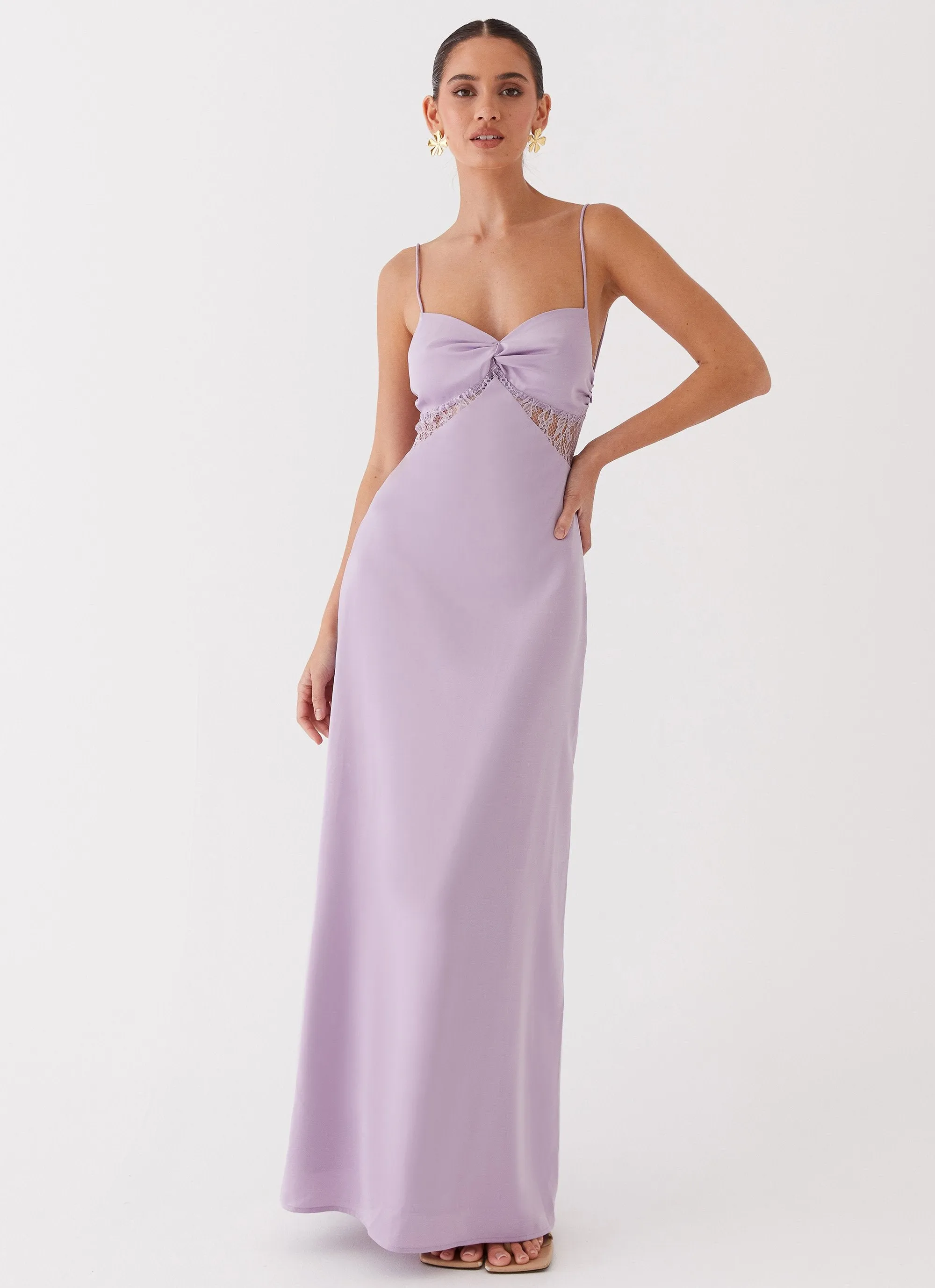 High-waisted evening piece Dream Sight Lace Satin Maxi Dress - Lilac