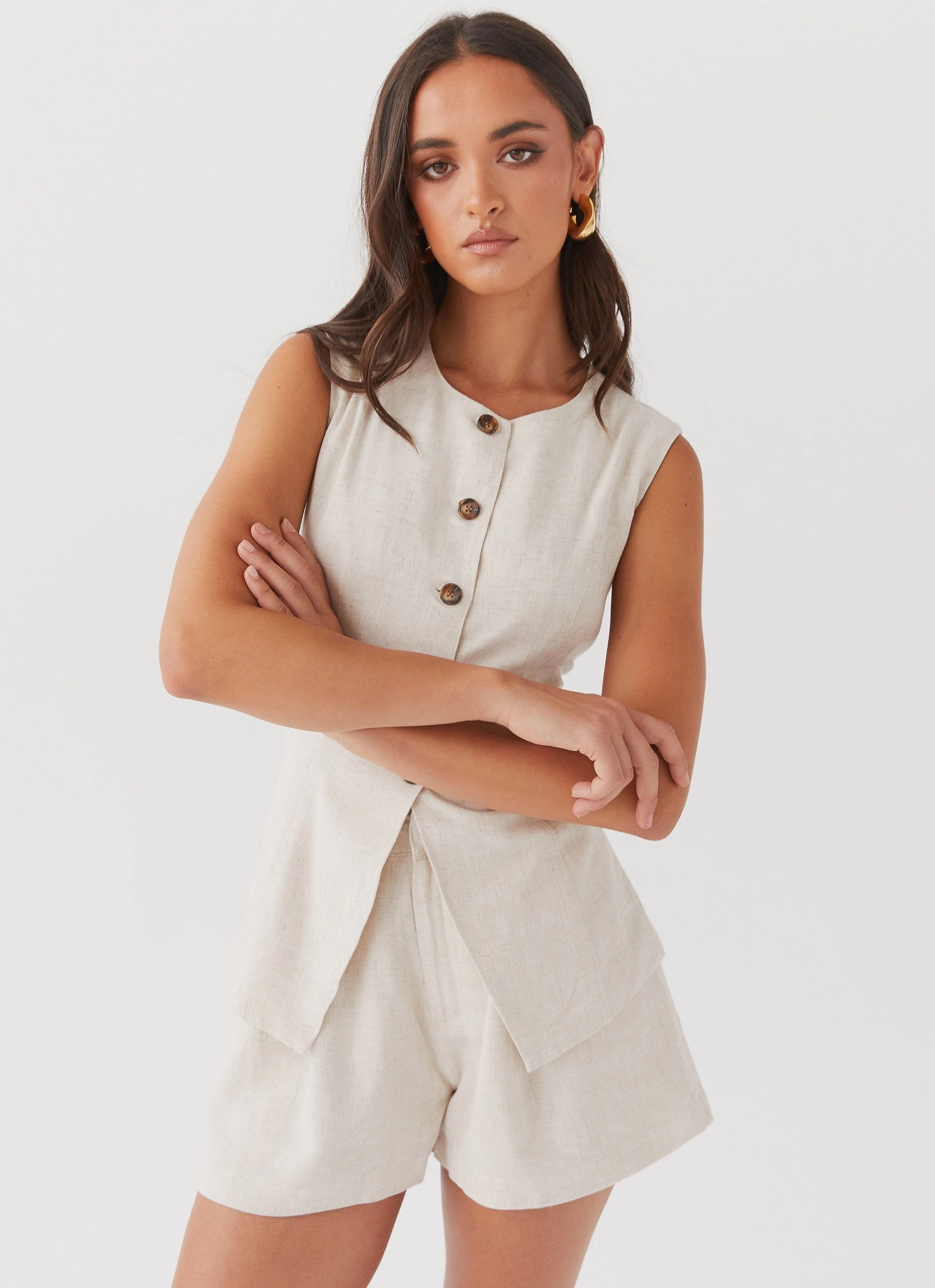 Slim Wear Design Born For Bordeaux Linen Shorts - Oatmeal