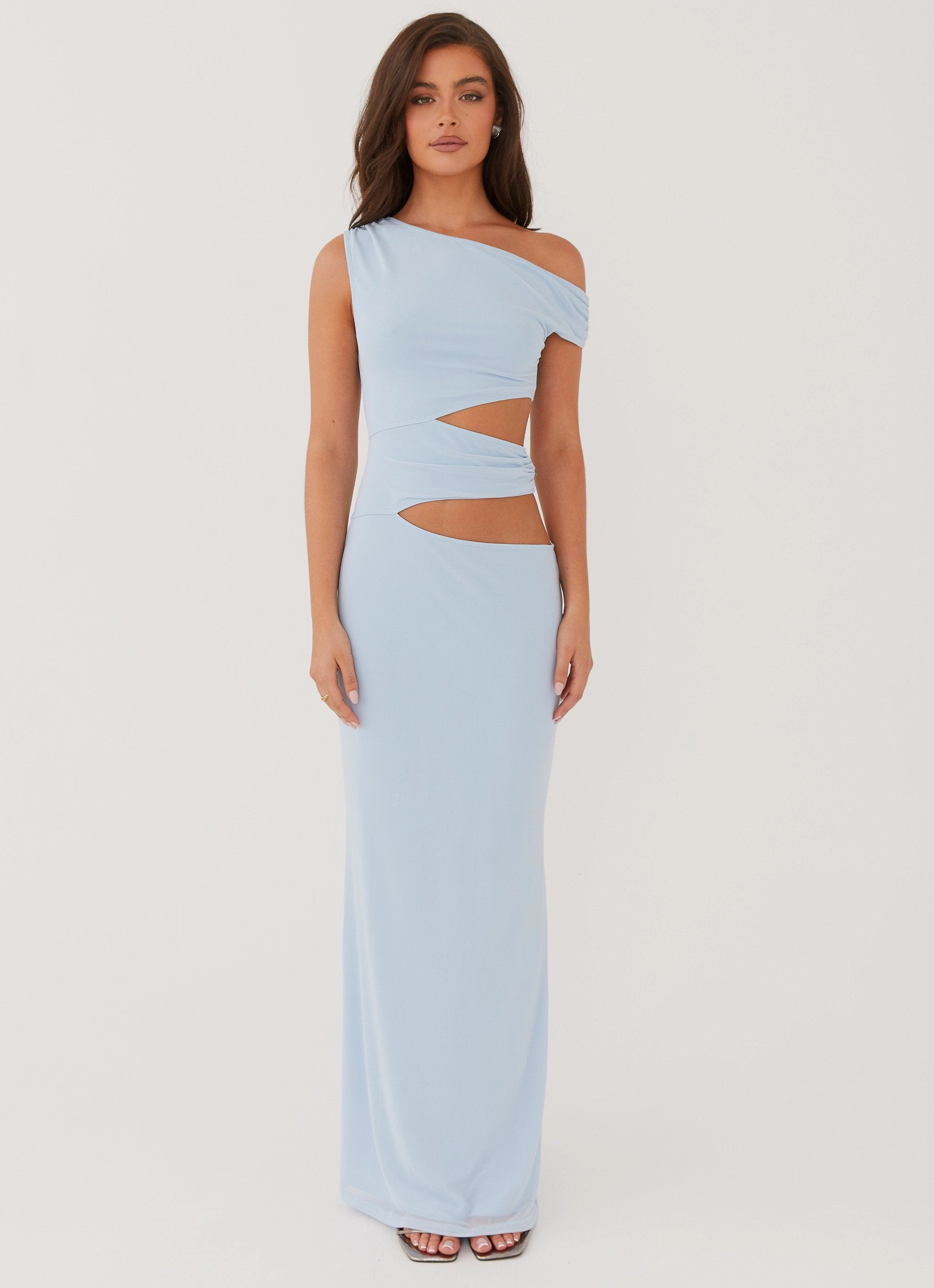 Margot One Shoulder Maxi Dress - Sky Blue Fitted Design