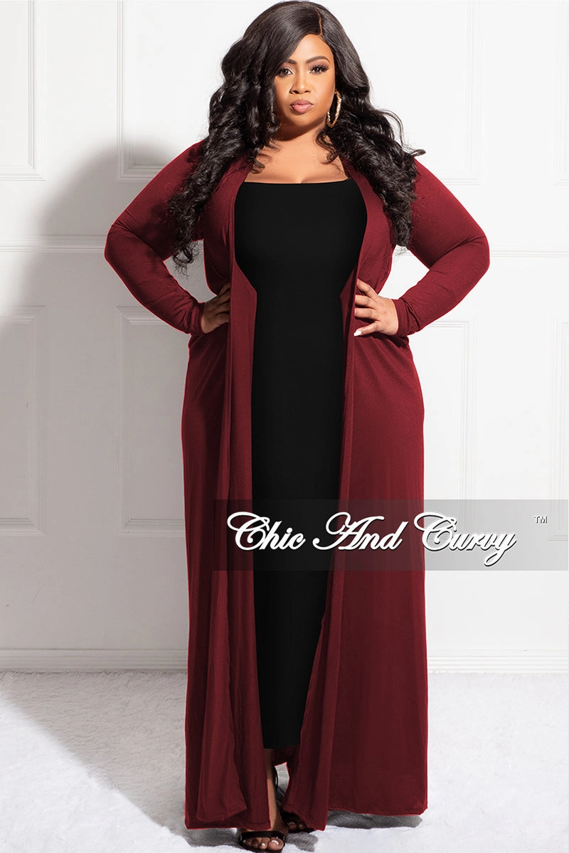 Sleek Comfort Final Sale Plus Size Duster in Burgundy