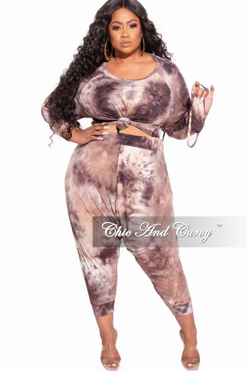 Final Sale Plus Size 2-Piece Harem Pants Set in Purple Tie Dye Cozy Wear
