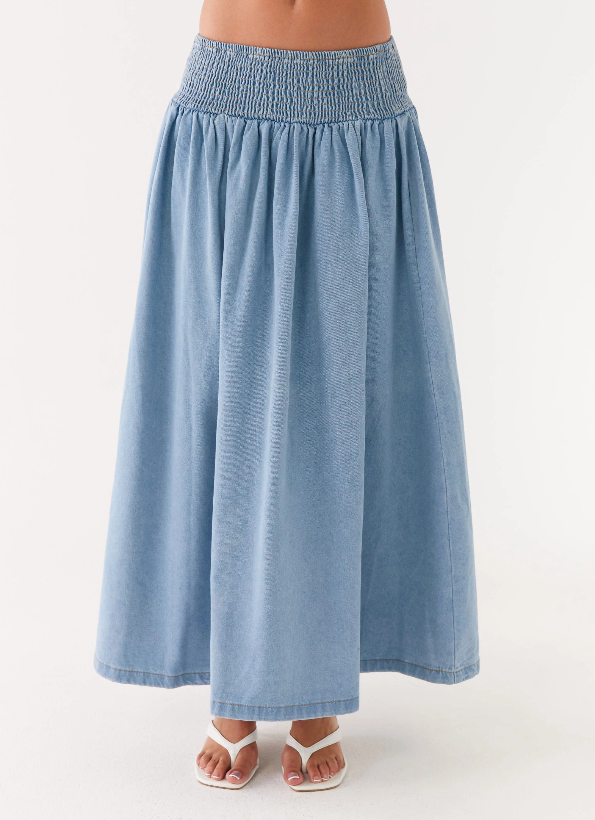 Heater Midi Skirt - Washed Blue HeatRegulatingLining No Bunching
