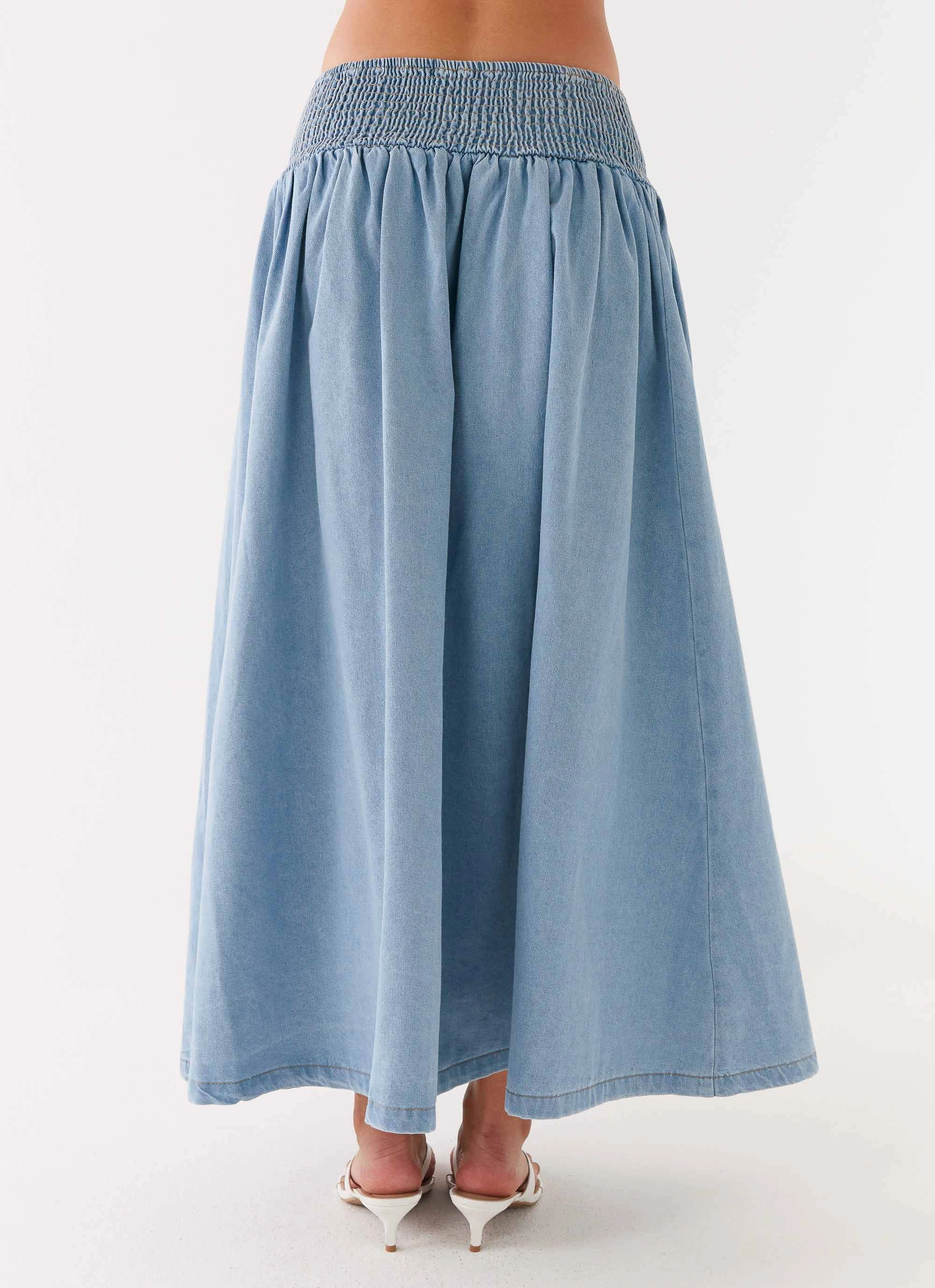 Heater Midi Skirt - Washed Blue Adjustable Fit