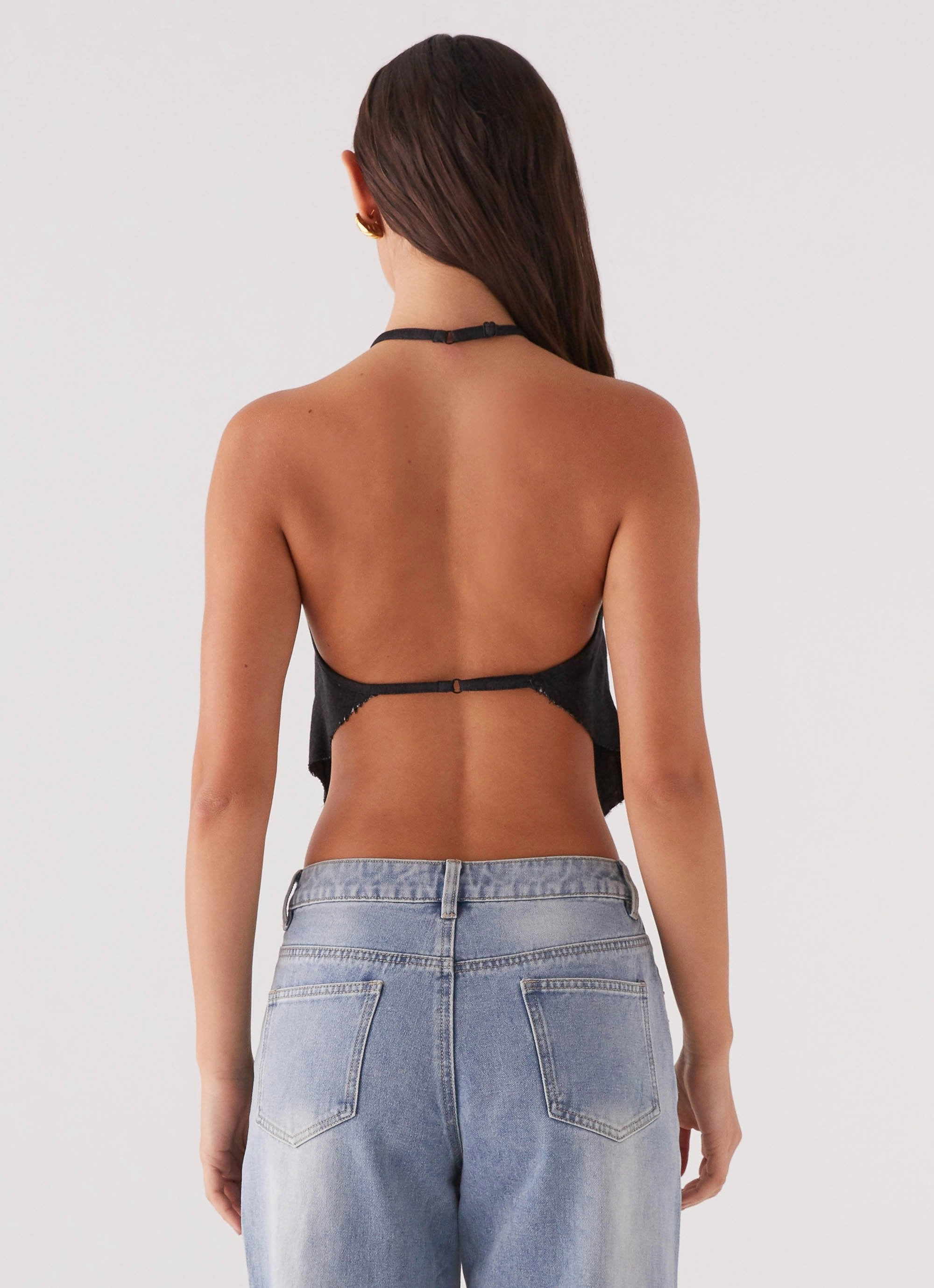 Rexi Halter Denim Top - Washed Black UVProtection Coating
