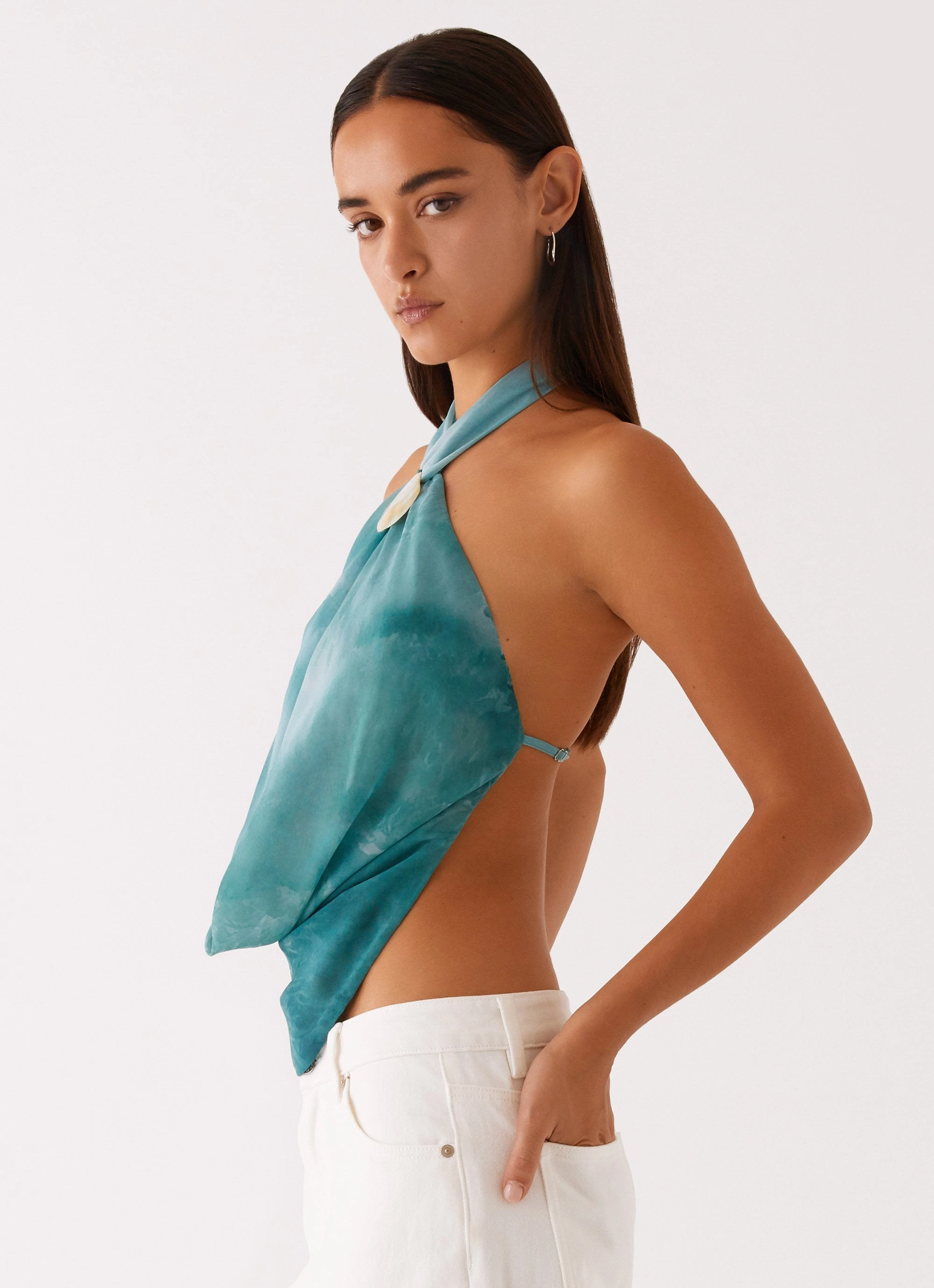Zola Cowl Neck Shell Top - Green Tie Dye Odor Control Finish NonIrritatingSeams