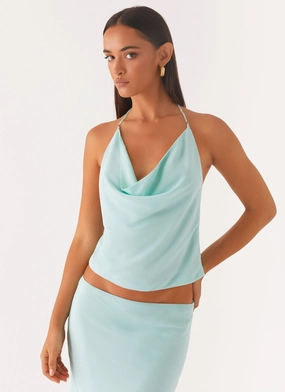 Another Life Halter Top - Pale Blue LowMaintenanceFabric FrenchTerry