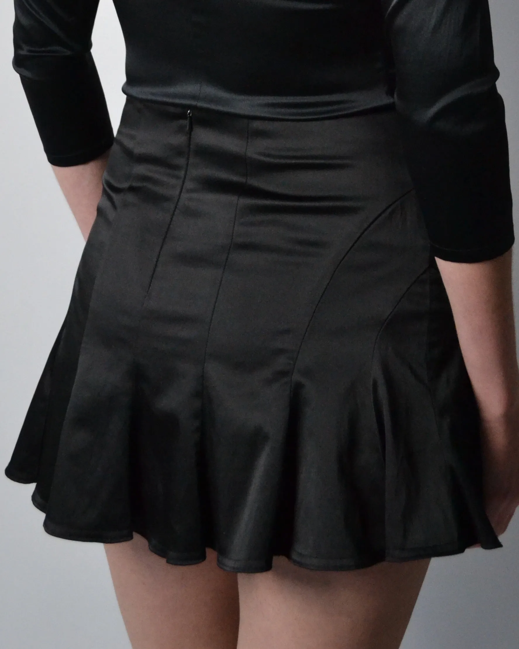 Y2K Black Satin Pleated Mini Skirt