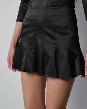 Y2K Black Satin Pleated Mini Skirt